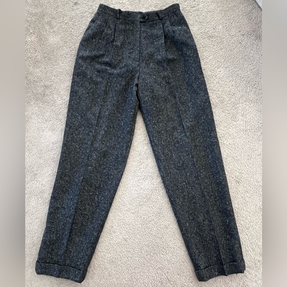 VTG 4/S Ralph Lauren Gray 100% LambsWool Pleat Tweed Trousers Classic Lined EUC
